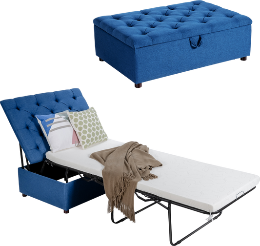 Costway Folding Ottoman Sleeper Bed with Mattress New - JV10120BL