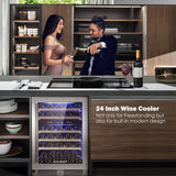 BODEGAcooler 24" 56 Bottles Dual Zone Compressor Wine Cooler with Wood Shelves