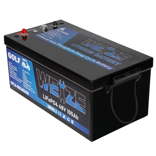 WEIZE 48V(51.2V) 105AH LiFePO4 Golf Cart Battery, 5376Wh Bluetooth Lithium Battery, 8000+ Cycles with 200A BMS, 10 Years Warranty - BAC-0117