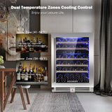 BODEGAcooler 24" 56 Bottles Dual Zone Compressor Wine Cooler with Wood Shelves