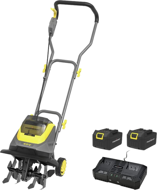 Powersmart Cordless Garden Tiller/Cultivator 40V 12 Inch (2) 4.0Ah Battery and Charger New - PS76221A