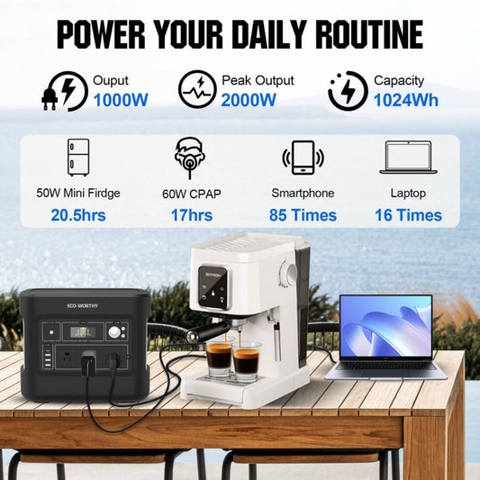Eco-Worthy 200W 2x Bifacial 100W Solar Panel & 1024Wh Portable Power Station
