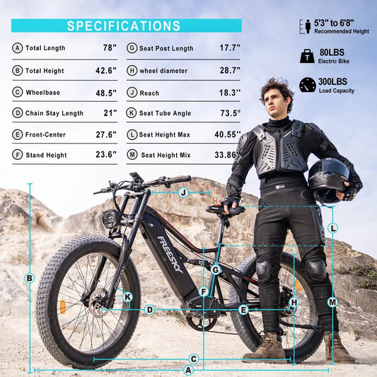 FREESKY Swifthorse X-6e 1000 w Mountain Ebike 4 Fat Tire Electric Fat Tire Mountain eBike - FREES|MOUNT|BLACK|0095