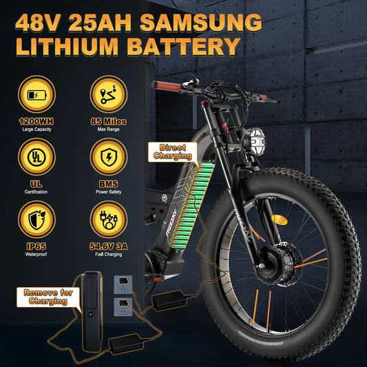 FREESKY Warrior M-530 1000 w Mountain Ebike 4 Fat Tire Electric Fat Tire Mountain eBike - FREES|MOUNT|BLACK|0107