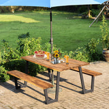 Costway Patented 70 Inch Dining Table Set with Seats and Umbrella Hole - 64231589