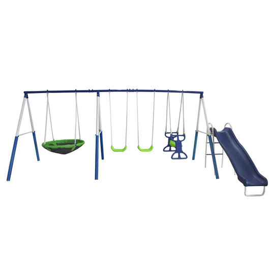 XDP Recreation All Star Playground Outdoor Swing Set, Rider, Super Disc & Slide - 125405