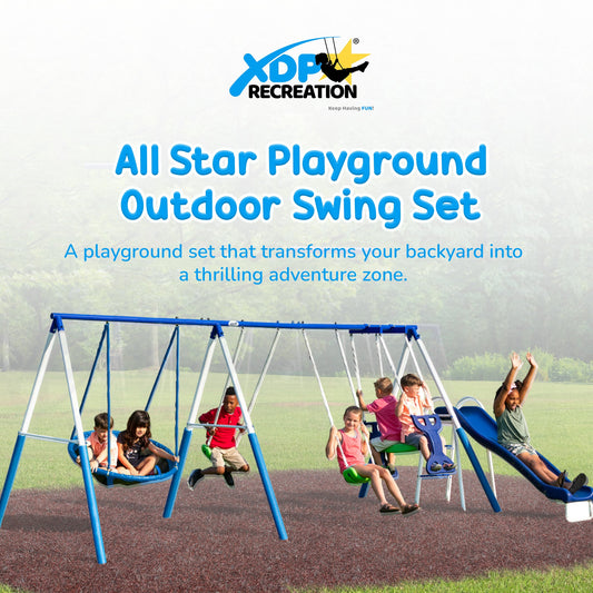 XDP Recreation All Star Playground Outdoor Swing Set, Rider, Super Disc & Slide - 125405