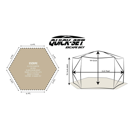 CLAM Quick-Set Escape Sky Camper 11.5 Ft Portable Outdoor Canopy Shelter, Brown - 129889