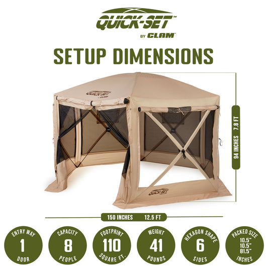 CLAM Quick-Set Pavilion 12.5 x 12.5 Foot Portable Outdoor Canopy Shelter, Tan - 136085