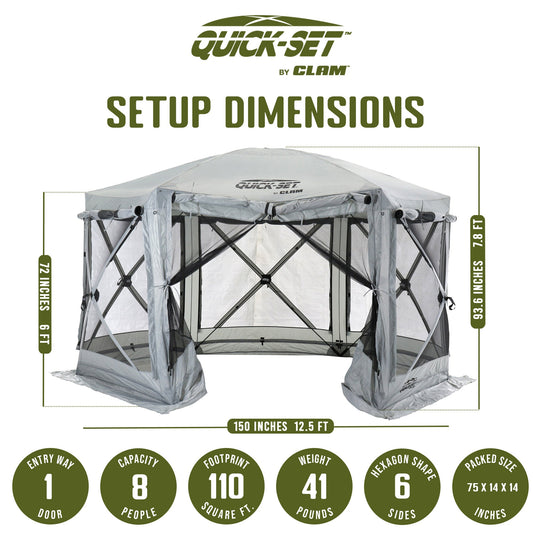 CLAM Quick-Set Pavilion 12.5 x 12.5 Foot Portable Outdoor Canopy Shelter, Gray - 154690