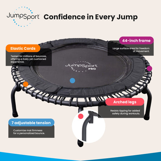 JumpSport 570 PRO Indoor Durable Lightweight 44-Inch Fitness Trampoline, Black - 168420