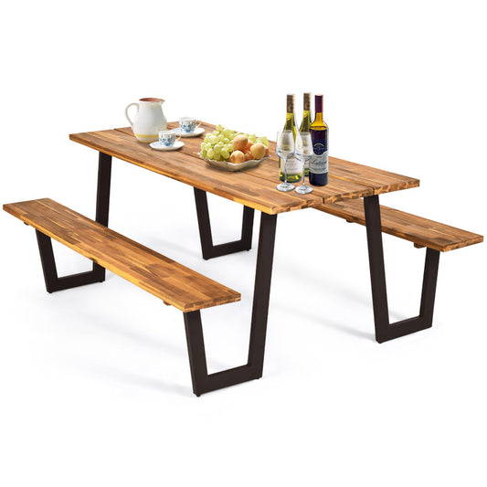 Costway Patented 70 Inch Dining Table Set with Seats and Umbrella Hole - 64231589