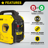 Champion 1850W/2500W Generator Dual Fuel Gas Propane Inverter Low THD CO Shield New - 201183