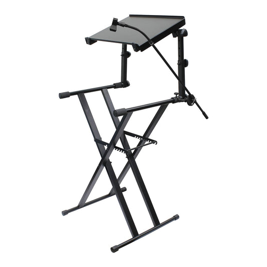Odyssey Case 2 Tier DJ X Stand Combo Pack with Mic Boom & Top Shelf, Black - 404219