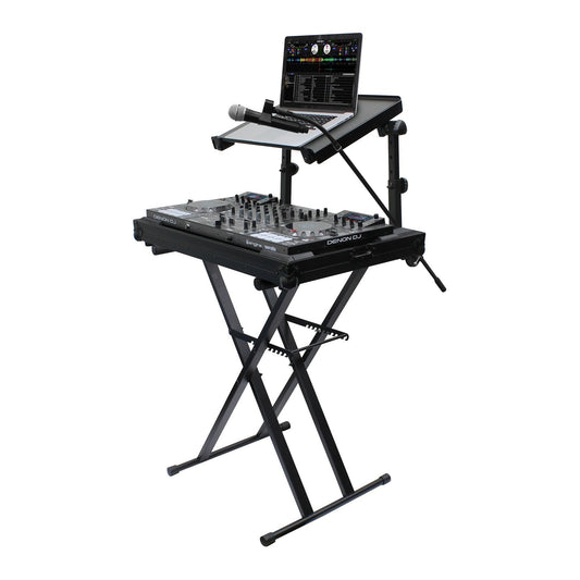 Odyssey Case 2 Tier DJ X Stand Combo Pack with Mic Boom & Top Shelf, Black - 404219