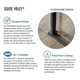 Serene Valley 48 x 74 Inch Square Rail Frameless Sliding Shower Door, Black - 280465