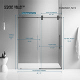 Serene Valley 72 x 74" Big Roller Frameless Sliding Shower Door, Brushed Nickel - 280485