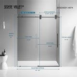 Serene Valley 56 x 74 Inch Big Roller Frameless Sliding Shower Door, Matte Black - 280494