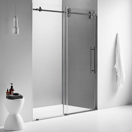Serene Valley 60 x 74 Inch Big Roller Frameless Sliding Shower Door, Matte Black - 280495