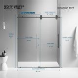 Serene Valley 60 x 74 Inch Big Roller Frameless Sliding Shower Door, Matte Black - 280495