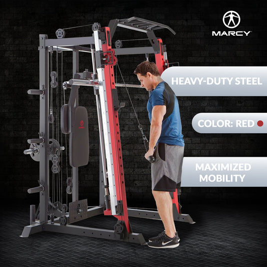 Marcy SM-4033 Smith Machine Cage Multi Purpose Home Gym Training System, Red - 294883