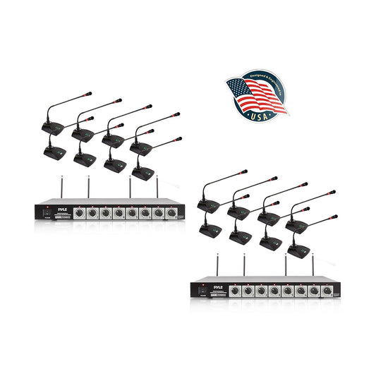 Pyle 2 x PDWM8300 VHF 8 Channel Wireless Desktop Microphones & Receiver (2 Pack) - 215251