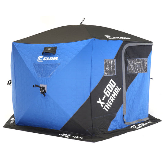 CLAM X-600 Portable 11.5 Ft 6 Person Pop Up Ice Fishing Thermal Hub Shelter Tent - 320783