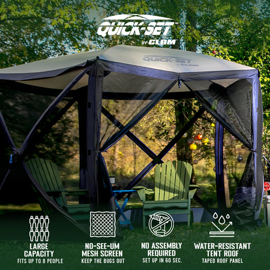 CLAM Quick Set Venture Canopy, Blue + Clam Quick Set Screen Hub Tent (2 Pack) - 399161