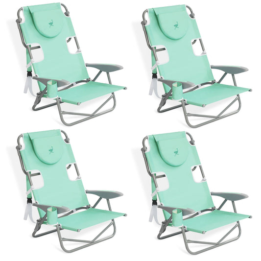 Ostrich On Your Back Folding Reclining Outdoor Camping Lawn Chair, Teal (4 Pack) - 323212