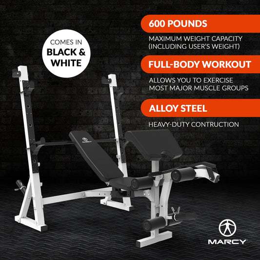 Marcy Olympic Weight Bench, Home Gym Exercise Equipment Workout Machine, White - 323797