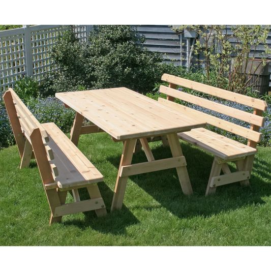Creekvine Designs Red Cedar Classic Family Picnic Table with Backed Benches - WF27WTBB4-2CVD