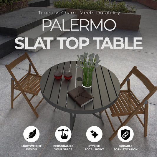 Four Seasons Courtyard Palermo Slat Top Dining Table with Umbrella Hole, Gray - 396082