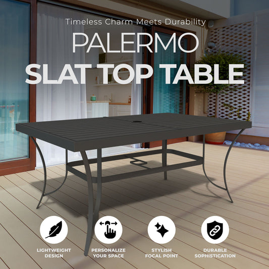 Four Seasons Courtyard Palermo Slat Top Table with Frame and Umbrella Hole, Gray - 396083