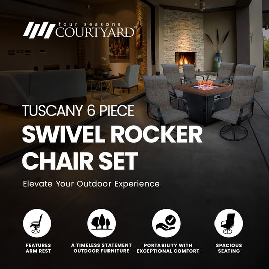 Four Seasons Courtyard Tuscany 6 Piece Swivel Rocker Chair Set w/ Aluminum Frame - 396094