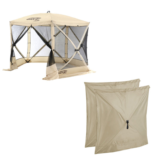 CLAM Quick Set Venture Canopy with Clam Quick Set Screen Hub Tent, Tan (2 Pack) - 399164