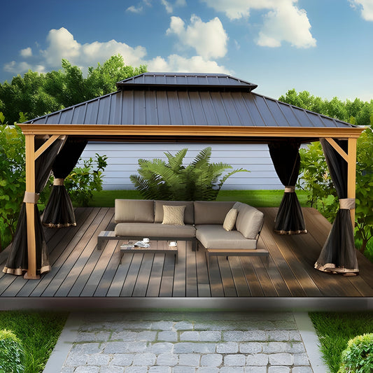 Kozyard Apollo 12' x 16' Aluminum Hardtop Gazebo, Steel Roof & Mosquito Net – KZPHG1216