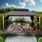 Kozyard Apollo 12' x 16' Aluminum Hardtop Gazebo, Steel Roof & Mosquito Net – KZPHG1216