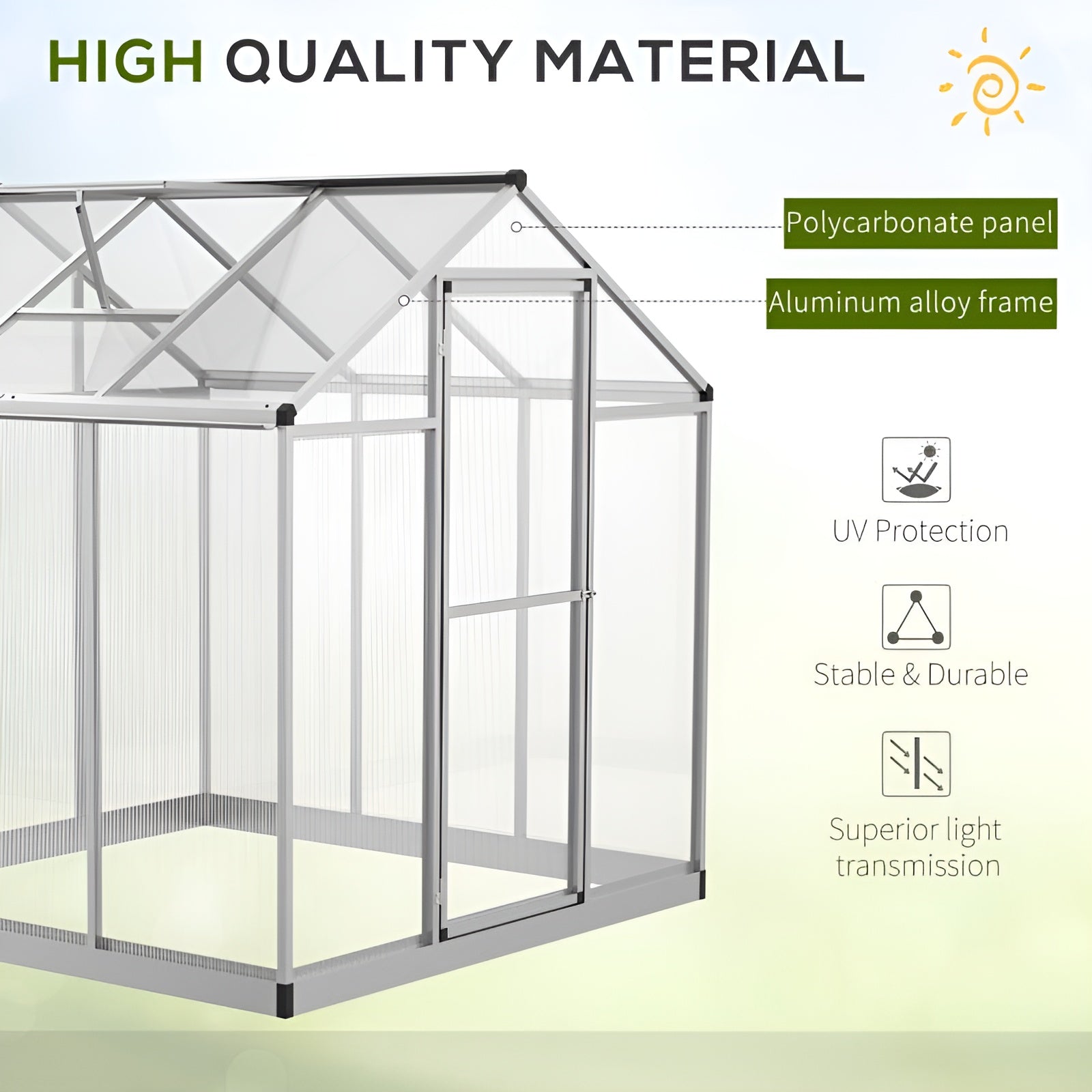 Outsunny 6' L x 6' W Walk-In Polycarbonate Winter Greenhouse - 845-243