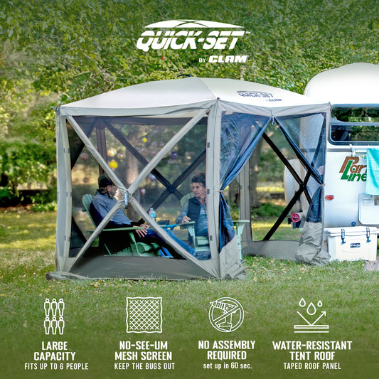 CLAM Quick-Set Adventure 9 x 9 Ft Portable Outdoor Camping Canopy Shelter, Gray - 409469