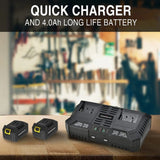Powersmart Cordless Garden Tiller/Cultivator 40V 12 Inch (2) 4.0Ah Battery and Charger New - PS76221A