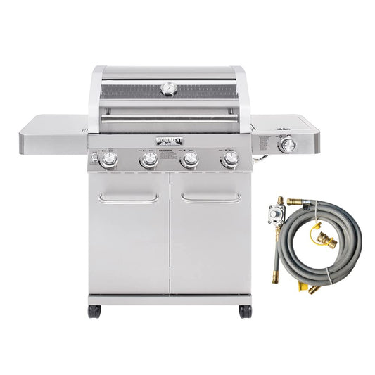 Monument Grills Larger Convertible 4-Burner Natural Gas Grill Stainless Steel Cabinet Style Propane Grills with Conversion Kit(2 Items) - B0BGNQPDY8