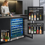 BODEGAcooler 24" 56 Bottles Dual Zone Compressor Wine Cooler with Wood Shelves