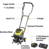 Powersmart Cordless Garden Tiller/Cultivator 40V 12 Inch (2) 4.0Ah Battery and Charger New - PS76221A
