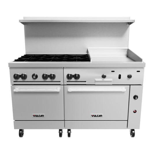 Vulcan 60SS-6B24G Endurance 60" Gas 6-Burner Range with 24" Griddle and 2 Standard Ovens 278,000 BTU - 60SS-6B24GN
