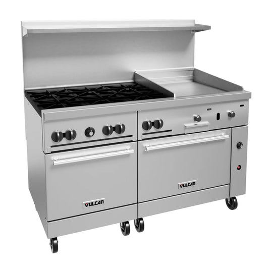 Vulcan 60SS-6B24G Endurance 60" Gas 6-Burner Range with 24" Griddle and 2 Standard Ovens 278,000 BTU - 60SS-6B24GN