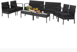Tangkula 4 Piece Patio Rattan Conversation Set, Black - HW68938