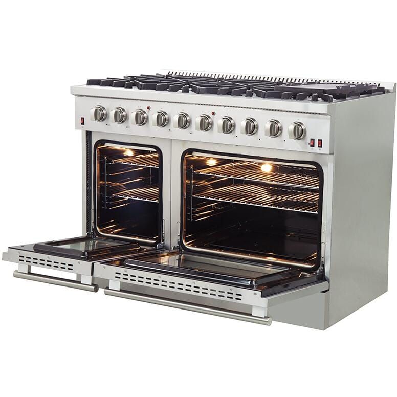 Forno Appliance Package - 48 Inch Gas Range, Range Hood, Refrigerator, Microwave Drawer, Dishwasher, Wine Cooler, AP-FFSGS6244-48-9