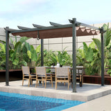 Tangkula 10x13 Ft Pergola, Heavy-Duty Aluminum Outdoor Pergola with Retractable Sun Shade Canopy - NP10911GR