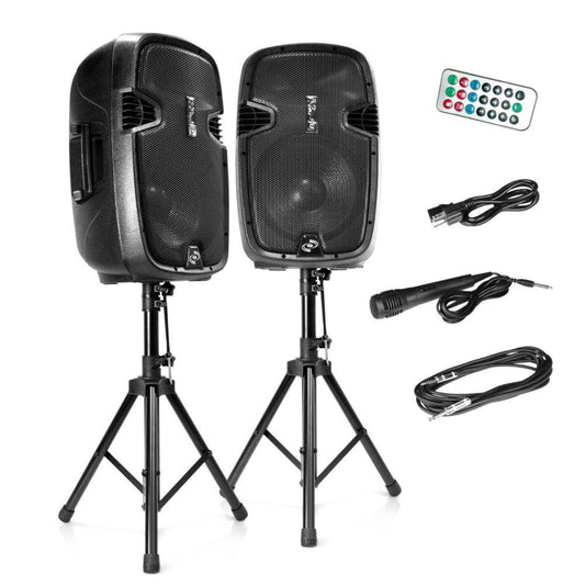 Pyle Active Passive Bluetooth PA Dual Loudspeaker Sound System Kit & Microphones - 84543