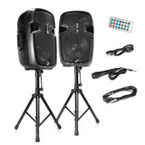 Pyle Active Passive Bluetooth PA Dual Loudspeaker Sound System Kit & Microphones - 84543